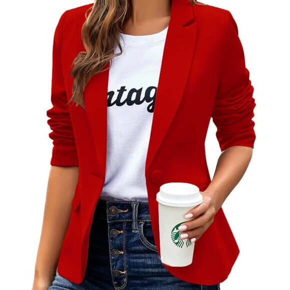 Women's Slim Fit Blazer Long Sleeve Lapel Button Office Work Jacket